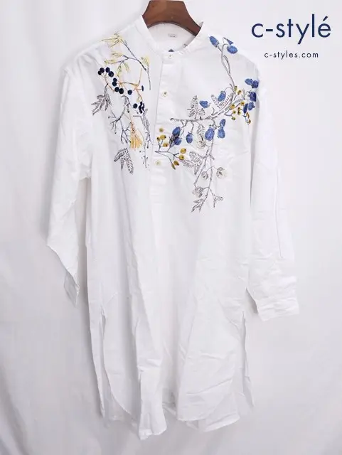 45R フォーティーファイブアール ワンピース 長袖 4 ホワイト 刺繍 綿100％ レディース