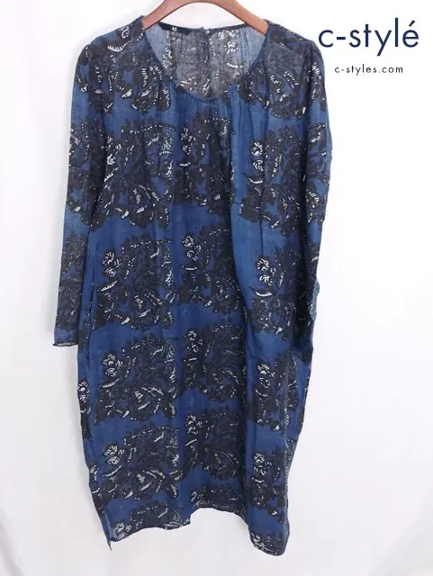 45R フォーティーファイブアール ワンピース インディゴ カディ 七草藍 ブロック プリント 染め レディース