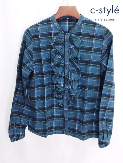 45R フォーティーファイブアール フリルシャツ 長袖 SIZE-2 ブルー系 チェック柄 8093044 レディース