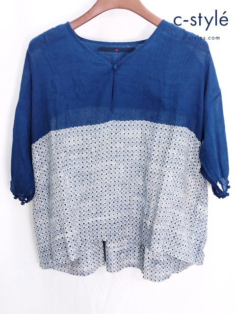 45R フォーティーファイブアール シャツ 半袖 ブルー SIZE-0 8-06-3038 綿100％ 日本製 レディース