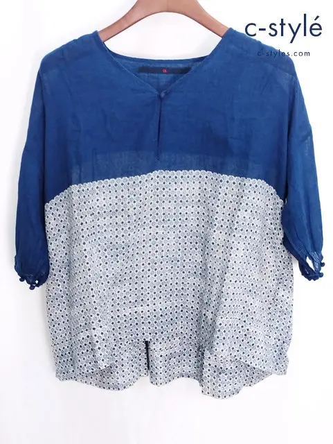 45R フォーティーファイブアール シャツ 半袖 ブルー SIZE-0 8-06-3038 綿100％ 日本製 レディース