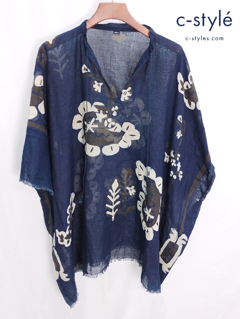 45R Hopi Hopiバンダナストールのブラウス 0 ネイビー系 インディゴ染め 5073040 綿100％ レディース