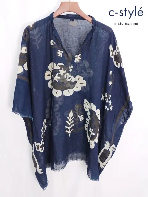 45R Hopi Hopiバンダナストールのブラウス 0 ネイビー系 インディゴ染め 5073040 綿100％ レディース