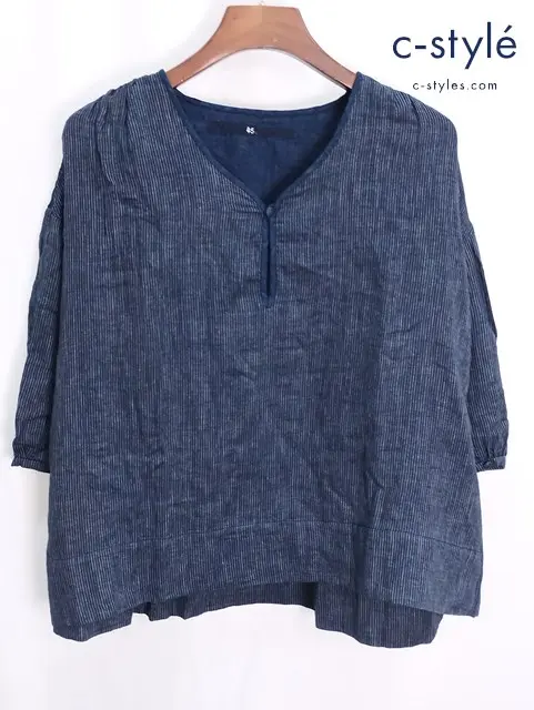 45R フォーティーファイブアール ブラウス シャツ 0 ネイビー系×ホワイト ストライプ柄 レディース