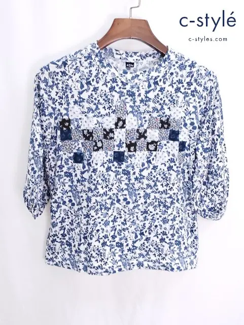45R フォーティーファイブアール ブラウス 2 ブルー×ホワイト 総柄 5047468 レディース