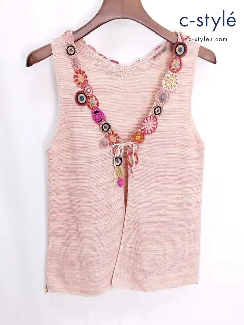 BADOU-R バドウアール カーティガン 3 レッド系 花 装飾 ニットベスト 綿100％ レディース