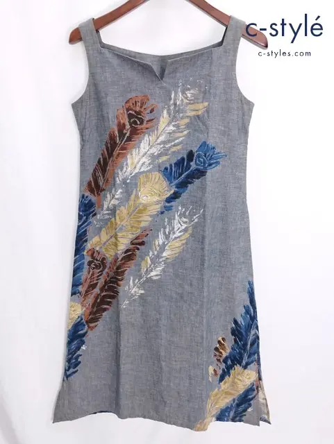 45R フォーティーファイブアール ノースリーブワンピース 2 グレー系 プリント 綿100％ レディース