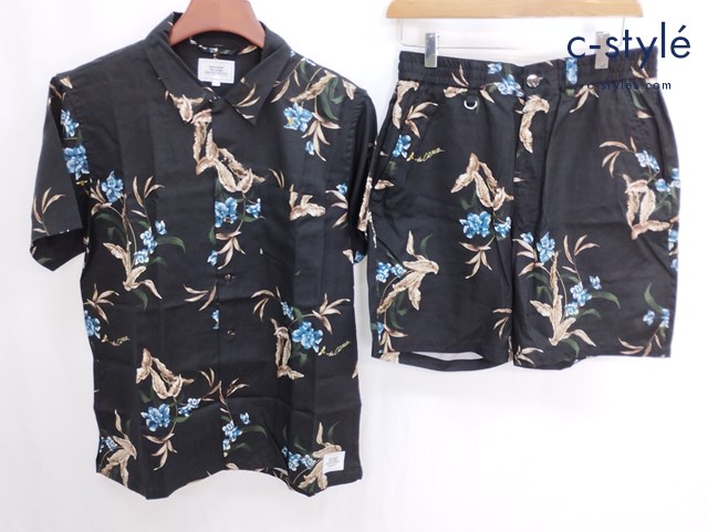 THE CRIME クライミー セットアップ 半袖シャツ ショートパンツ M ブラック 総柄 花柄