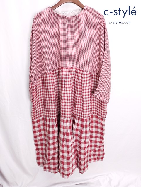 pate a chou パトアシュ ワンピース 00 レッド×ホワイト リネン チェック柄 45R