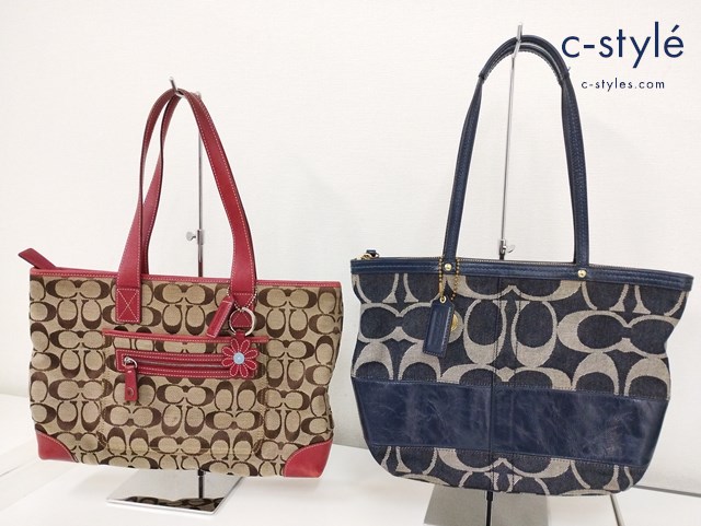 COACH コーチ トートバッグ ネイビー ブラウン×レッド 7045 6082 レディース