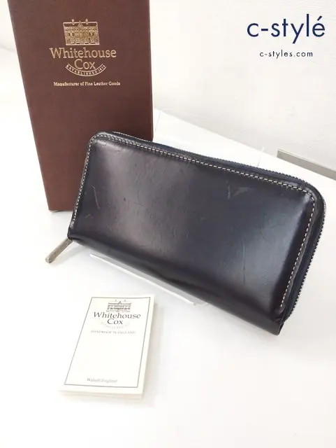 White house Cox ホワイトハウスコックス 長財布 ネイビー ラウンドファスナー レザー S2622-6
