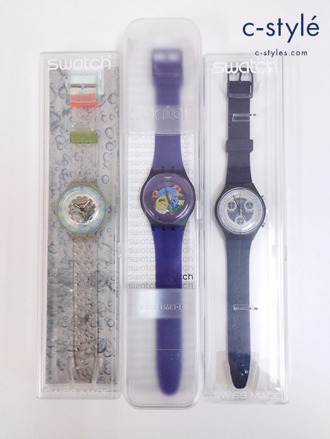 SWATCH 腕時計 クォーツ SDK 104 ジェリーバブルス SCN 102 シルバースター SUOV 100 パープルラッカード 計3点