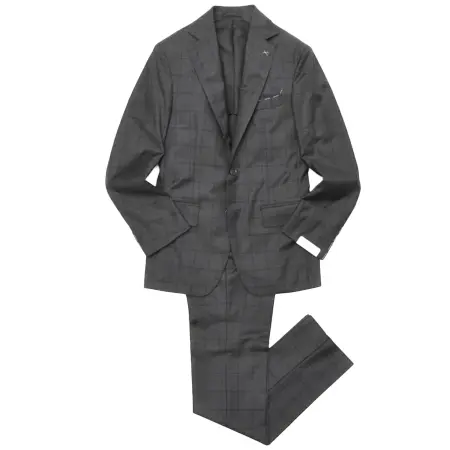 DE PETRILLO(デペトリロ) スーツ SUPER130’sウールシャークスキンウインドーペーン3B1プリーツスーツ NAPOLI/NAPOLI/ZC TW21803F