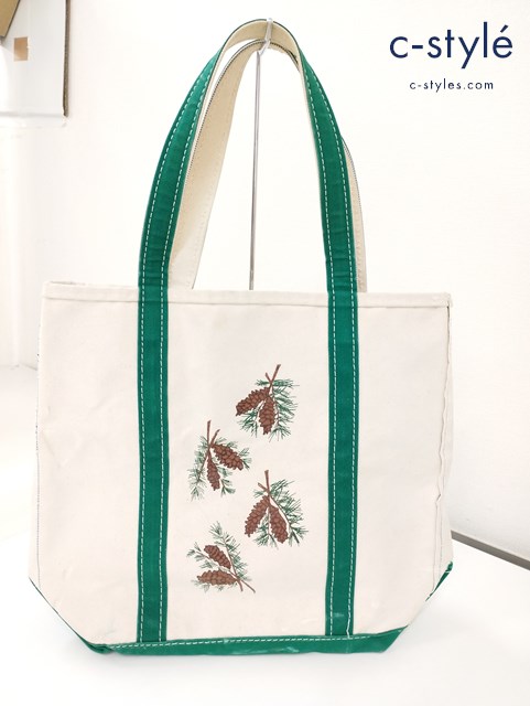L.L.BEAN エルエルビーン トートバッグ クリーム×グリーン PINE CONE PRINT BOAT AND TOTE 80s
