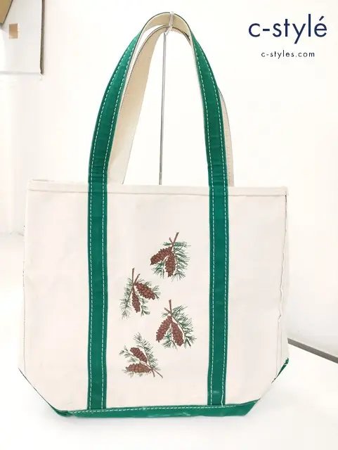 L.L.BEAN エルエルビーン トートバッグ クリーム×グリーン PINE CONE PRINT BOAT AND TOTE 80s
