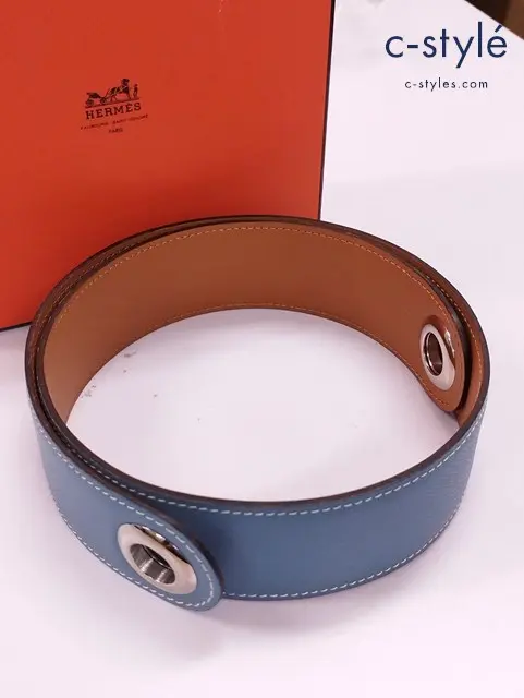 HERMES エルメス スカーフベルト M ブルー系 フランス製 レディース