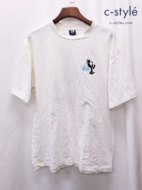 STUSSY ステューシー 90ｓ 半袖Tシャツ L ホワイト ジャズマン サックス プリント 紺タグ赤青