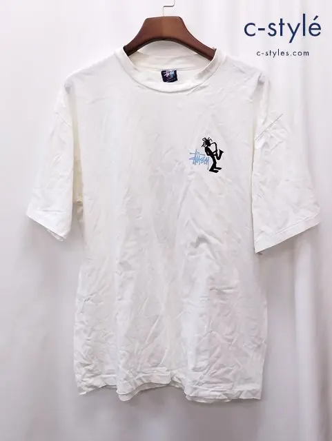 STUSSY ステューシー 90ｓ 半袖Tシャツ L ホワイト ジャズマン サックス プリント 紺タグ赤青