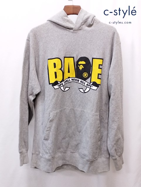 A BATHING APE アベイシングエイプ パーカー L グレー APE SHALL NEVER KILL APE ロゴ