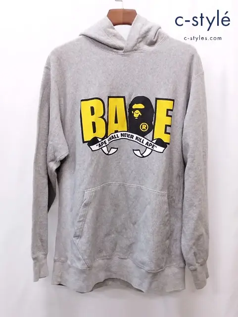 A BATHING APE アベイシングエイプ パーカー L グレー APE SHALL NEVER KILL APE ロゴ