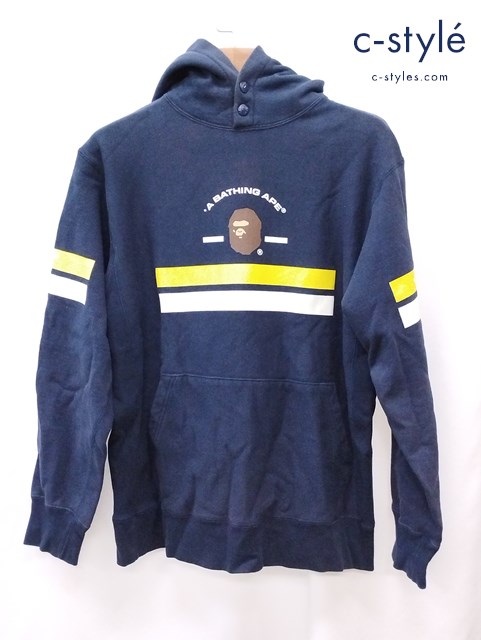 A BATHING APE アベイシングエイプ パーカー M ネイビー プリント ロゴ