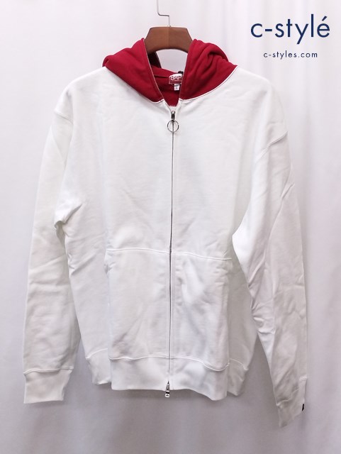 A BATHING APE アベイシングエイプ ジップアップパーカー L ホワイト IN LUKEWARM WATER プリント