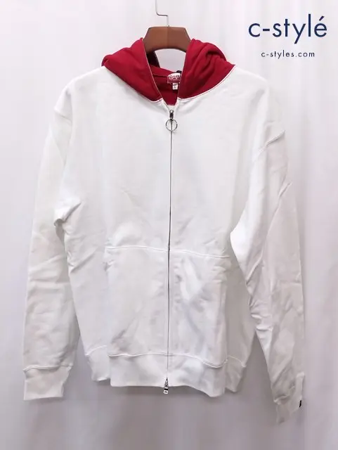 A BATHING APE アベイシングエイプ ジップアップパーカー L ホワイト IN LUKEWARM WATER プリント