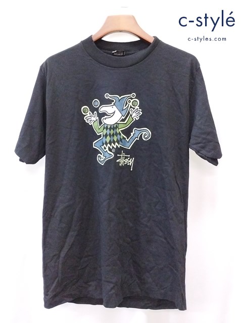 STUSSY 80ｓ 半袖Tシャツ L ブラック ピエロ プリントT 黒タグ Shawn Stussy ショーン・ステューシー