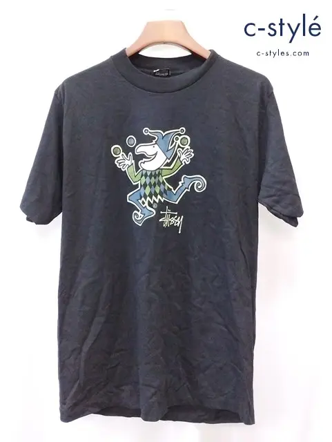 STUSSY 80ｓ 半袖Tシャツ L ブラック ピエロ プリントT 黒タグ Shawn Stussy ショーン・ステューシー