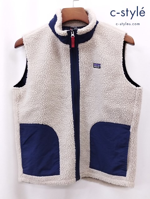 Patagonia パタゴニア レトロ×ベスト XXL ベージュ×ネイビー 65619 ジップアップ レディース