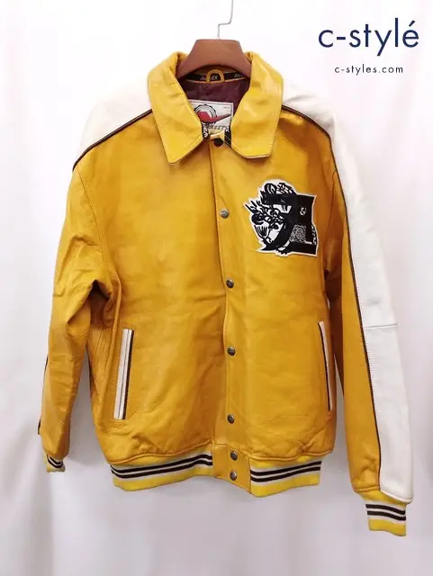 AVIREX アヴィレックス バー シティ レザージャケット XL イエロー系 610119 ジップアップ
