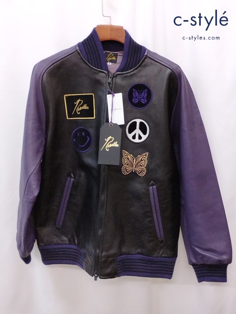 NEEDLES ニードルズ レザーアワードジャケット M ブラック×パープル 22-011-610-0121-3-0 日本製