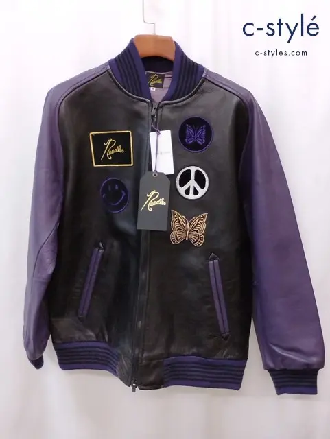 NEEDLES ニードルズ レザーアワードジャケット M ブラック×パープル 22-011-610-0121-3-0 日本製