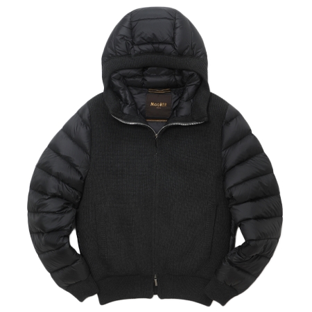 MOORER(ムーレー) ダウン リブニット コンビ フーデッド ダウン ブルゾン VALDES-CWH CARBONIO