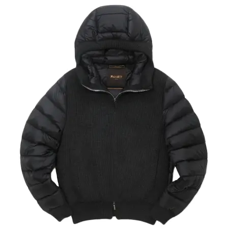 MOORER(ムーレー) ダウン リブニット コンビ フーデッド ダウン ブルゾン VALDES-CWH CARBONIO