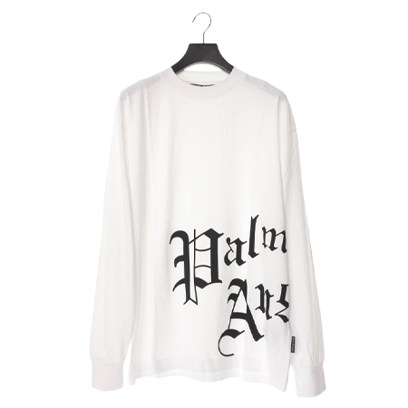 Palm Angels(パームエンジェルス) Tシャツ サイドシグネチャーロゴ 長袖カットソー SIDE NEW GOTHIC L/S TEE – WHITE