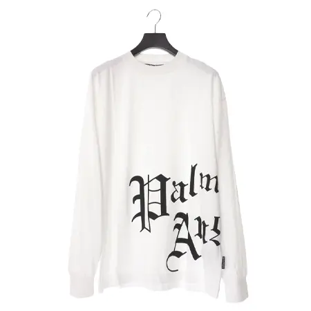 Palm Angels(パームエンジェルス) Tシャツ サイドシグネチャーロゴ 長袖カットソー SIDE NEW GOTHIC L/S TEE – WHITE