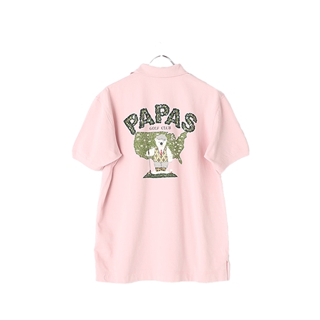 Papas(パパス) ポロシャツ コットン鹿の子 BIGプリント半袖ポロシャツ GOLFシロクマ