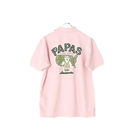 Papas(パパス) ポロシャツ コットン鹿の子 BIGプリント半袖ポロシャツ GOLFシロクマ