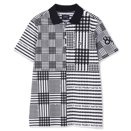 PEARLY GATES(パーリーゲイツ) ポロシャツ コンパクト度詰表カノコ半袖ポロシャツ グレンチェックロゴ柄