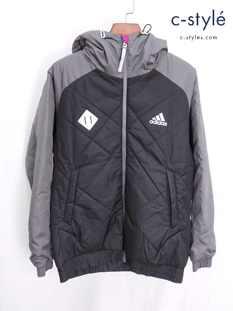 adidas アディダス フーデッドライトパテッドジャケット O グレー×ブラック 036266 CLIMAPROOF
