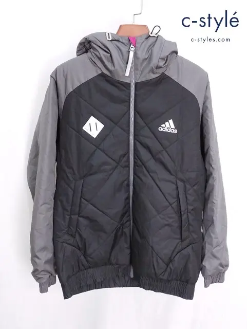 adidas アディダス フーデッドライトパテッドジャケット O グレー×ブラック 036266 CLIMAPROOF