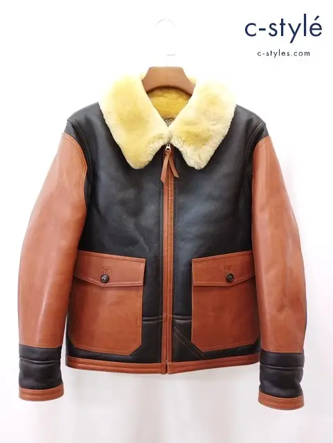 Y’2 LEATHER ワイツーレザー ムートンジャケット 38 ブラック×ブラウン