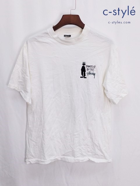 STUSSY ステューシー 80ｓ 半袖Tシャツ KNOWLEDGE IS KING!! L ホワイト シャドーマン 黒タグ