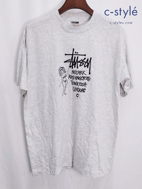 STUSSY ステューシー 80ｓ 半袖Tシャツ CITIES GIRL L ホワイト系 プリントTシャツ 黒タグ
