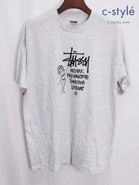 STUSSY ステューシー 80ｓ 半袖Tシャツ CITIES GIRL L ホワイト系 プリントTシャツ 黒タグ