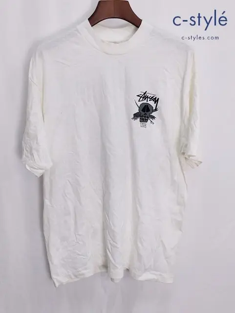 STUSSY ステューシー 80ｓ 半袖Tシャツ FRESH FOILS ホワイト プリントTシャツ 黒タグ