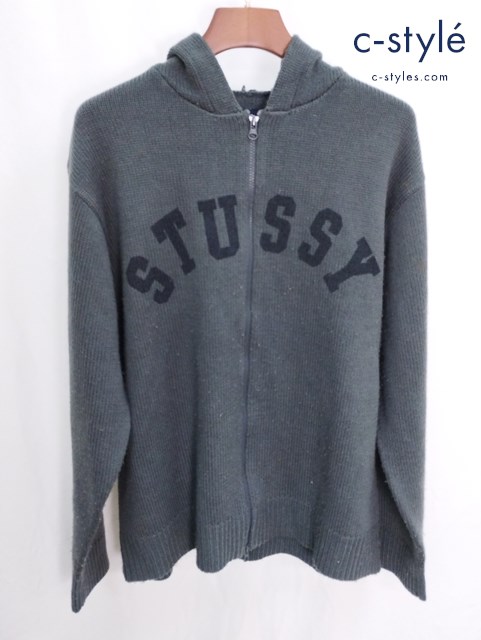 STUSSY ステューシー ジップアップニットパーカー L グレー ウール