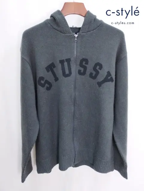 STUSSY ステューシー ジップアップニットパーカー L グレー ウール