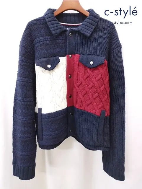TOMMY HILFIGER ニットジャケット XL マルチカラー FLAG ICON TRUCKER JACKET MW0MW20454